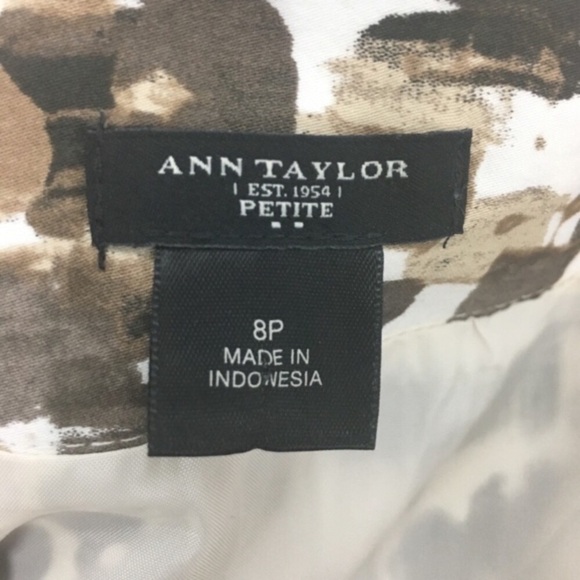 ANN TAYLOR Skirt A Line Flowy Brown Tan Paint Swipe Abstract Neutral Petite 8P - Picture 7 of 9